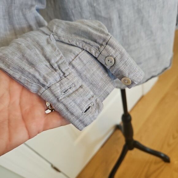 Eileen Fisher Small Organic Linen/Linen Button Long Sleeve Shirt Blue MINT - Picture 3 of 13